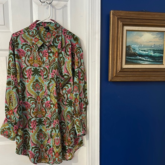 NWOT Women’s RIVER ISLAND Long Sleeve Paisley Floral Print Button Up Shirt Sz M - Picture 1 of 10